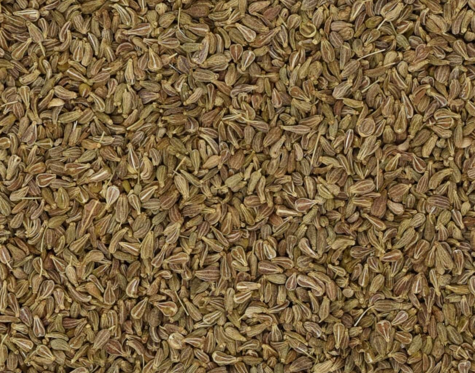 Close-up of dried anise seeds, showing small brown seeds used for teas and herbal remedies.