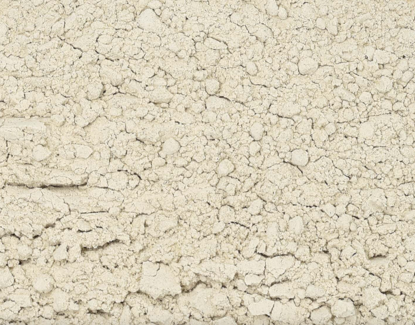 Close-up texture of dried velvet bean/mucuna seed powder, showing fine beige powder used for teas and herbal remedies.